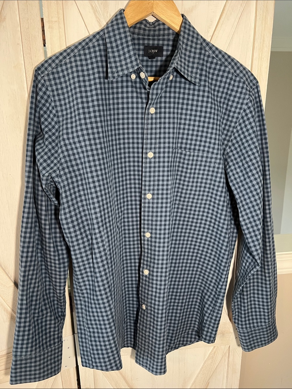 J. Crew Men’s Navy and Light Blue Gingham Button-Down Shirt
